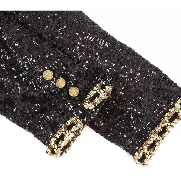 Balmain Runway Short Sequin Jacket With Decorative Golden Details In Black/Gold - Picture 9 of 11